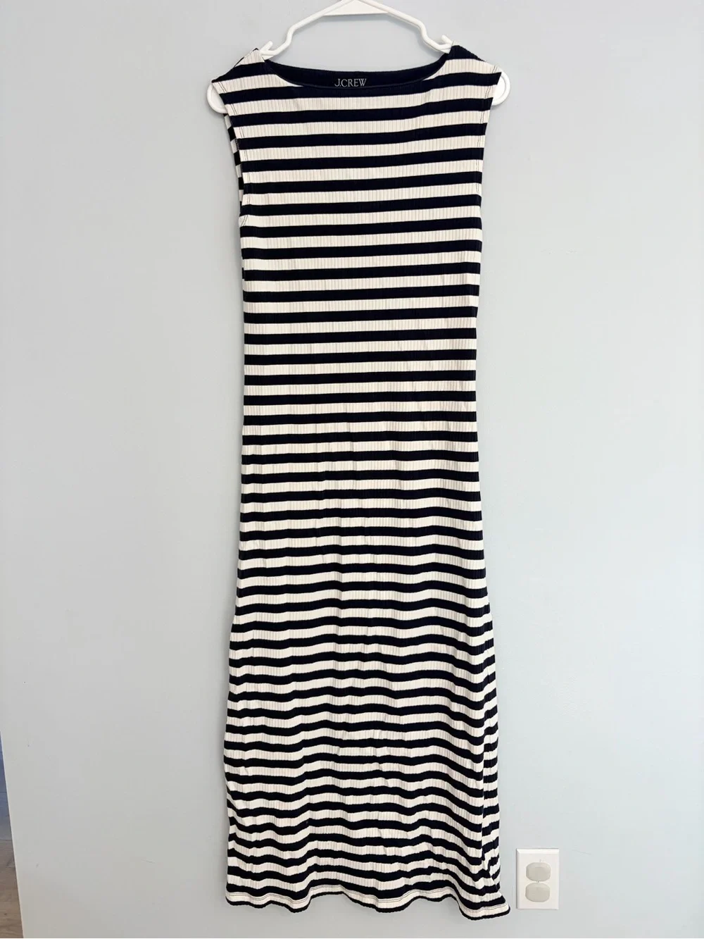 J. Crew Boatneck Ribbed Navy Striped Dress